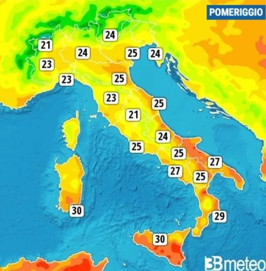 Temperature massime di mercoledì
