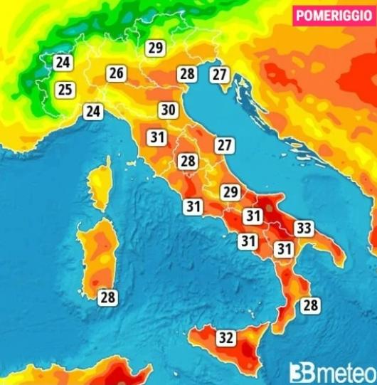 Temperature massime di mercoledì