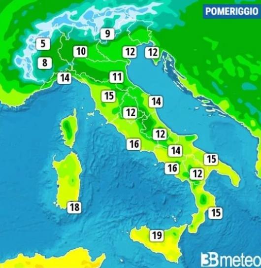 Temperature massime di mercoledì