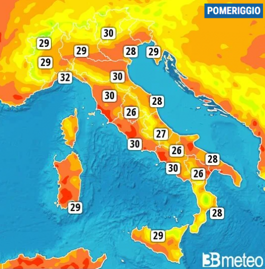 Temperature massime di mercoledì