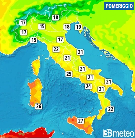 Temperature massime di mercoledì