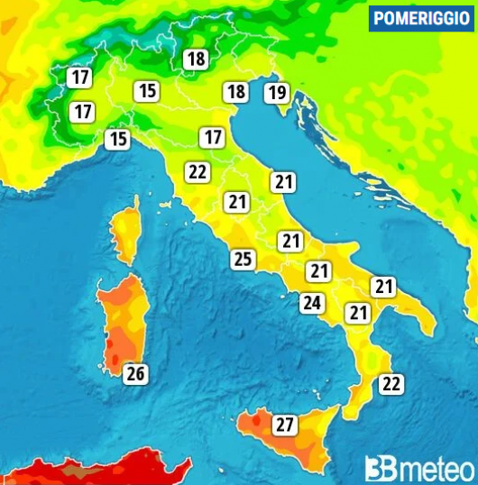 Temperature massime di mercoledì