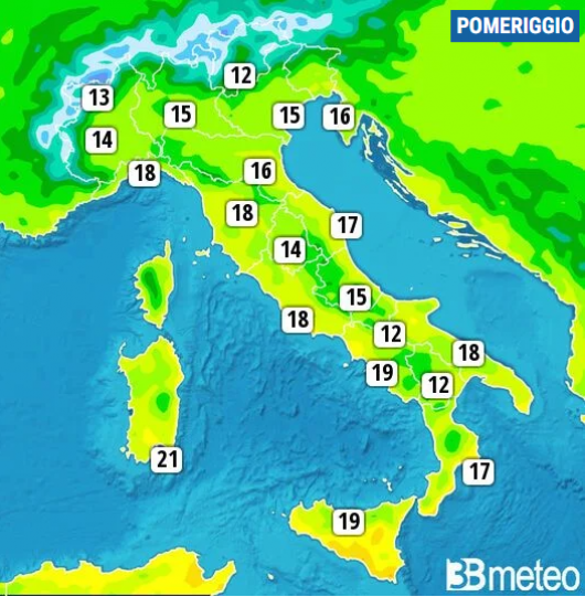 Temperature massime di mercoledì