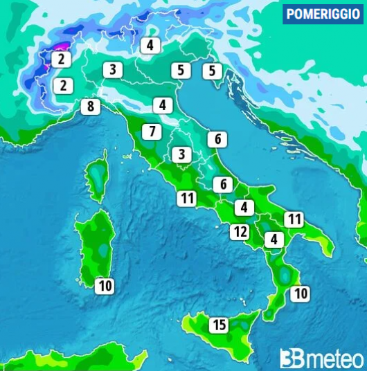 Temperature massime di mercoledì