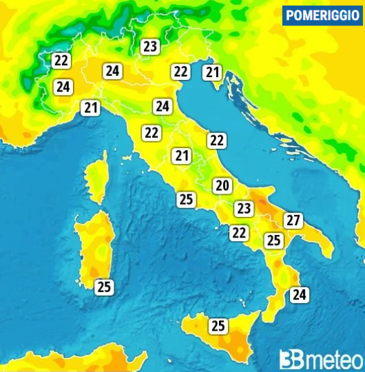 Temperature massime di mercoledì