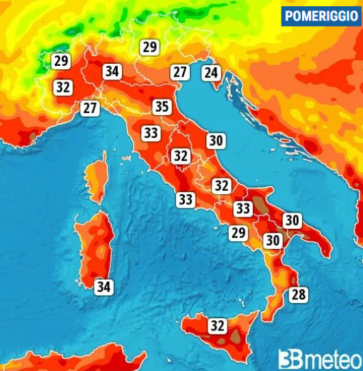 Temperature massime di mercoledì