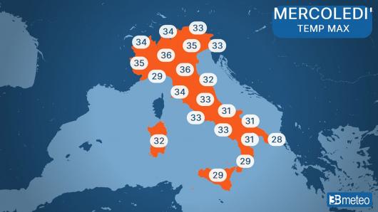 Temperature massime di mercoledì