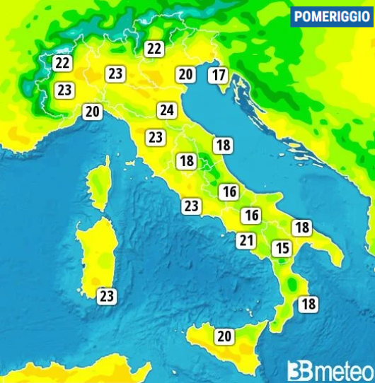 Temperature massime di sabato 26 aprile