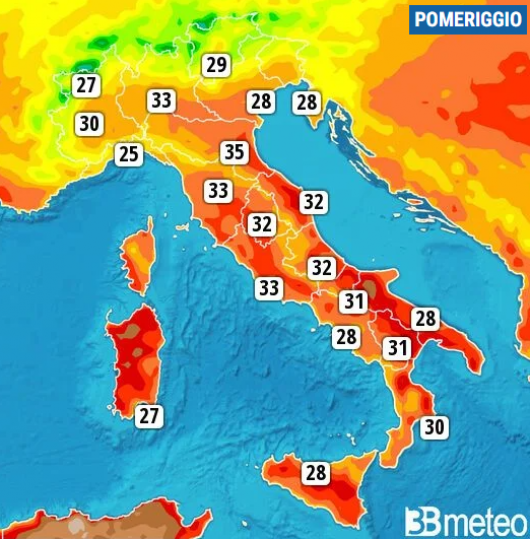 Temperature massime di sabato