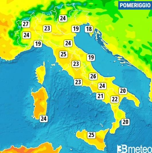 Temperature massime di sabato