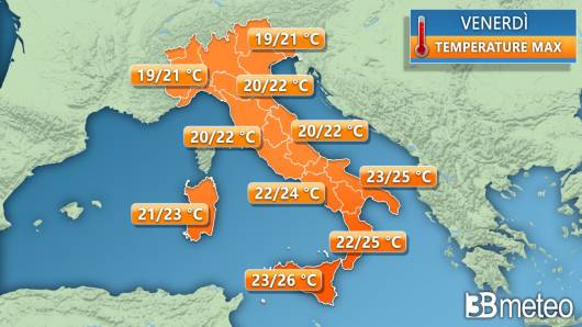 Temperature massime di venerdì
