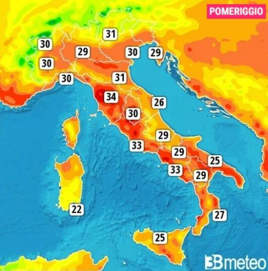 Temperature massime di venerdì
