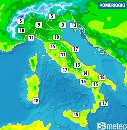 Temperature massime di venerdì