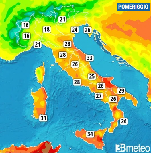 Temperature massime di venerdì 