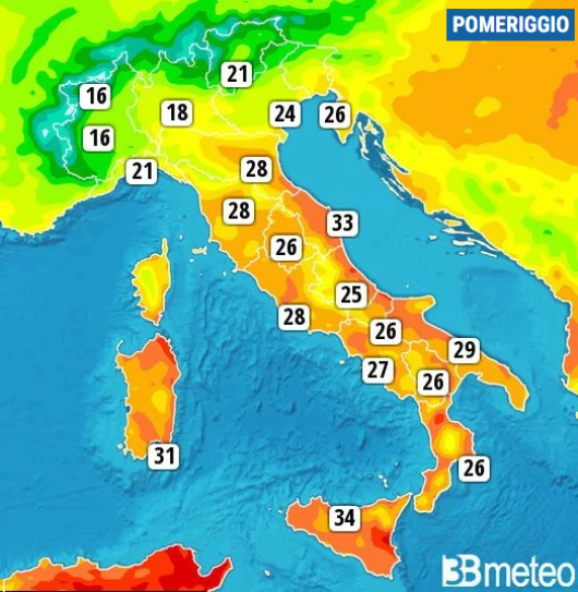 Temperature massime di venerdì