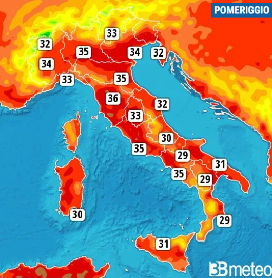 Temperature massime di venerdì