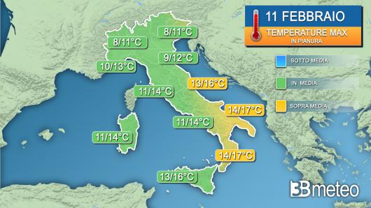 Temperature massime domenica 11 febbraio