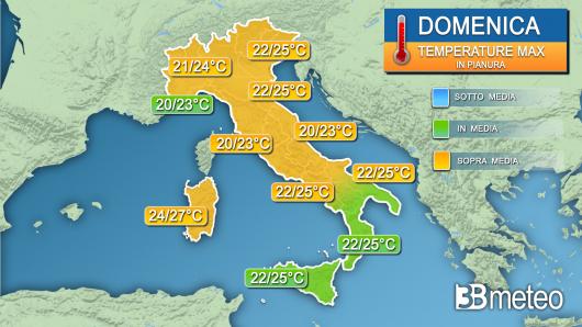 Temperature massime domenica 16 ottobre