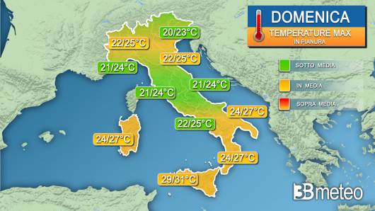 Temperature massime domenica 18 settembre