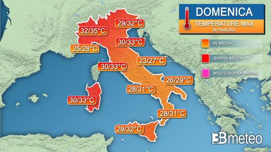 Temperature massime domenica 25 giugno