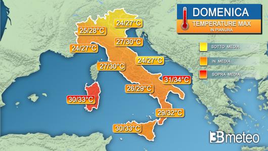 Temperature massime domenica 28 agosto