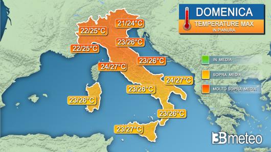 Temperature massime domenica 30 ottobre
