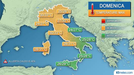 Temperature massime domenica