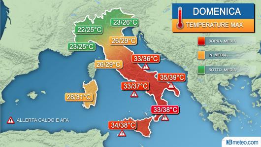 Temperature massime domenica