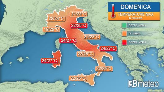 Temperature massime domenica