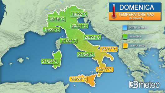 Temperature massime domenica