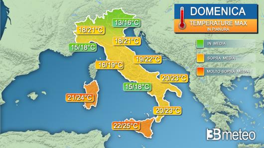 Temperature massime domenica