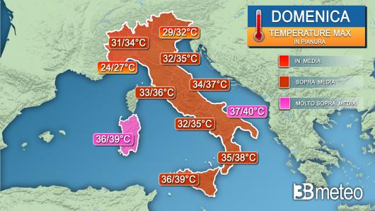 Temperature massime domenica
