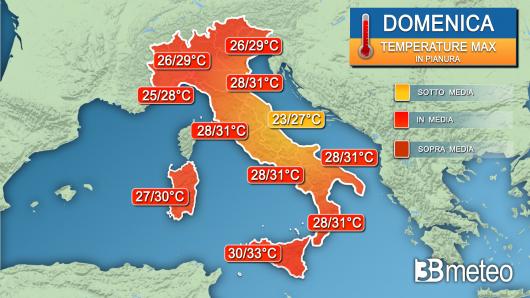 Temperature massime domenica