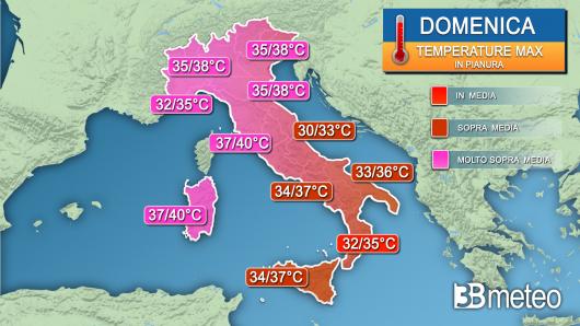 Temperature massime domenica