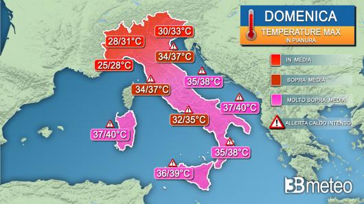 Temperature massime domenica