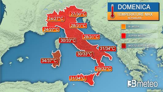 Temperature massime domenica