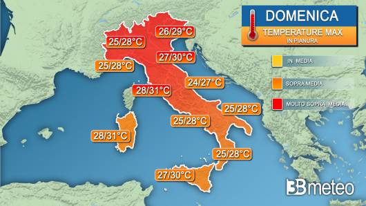 Temperature massime domenica