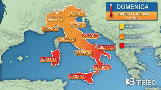Temperature massime domenica