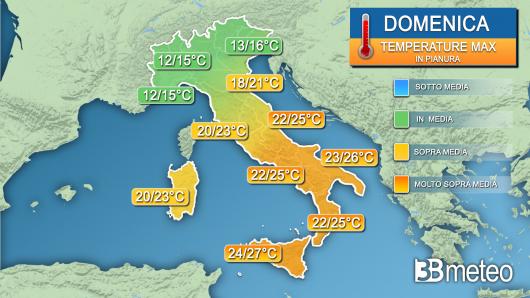 Temperature massime domenica