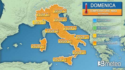 Temperature massime domenica