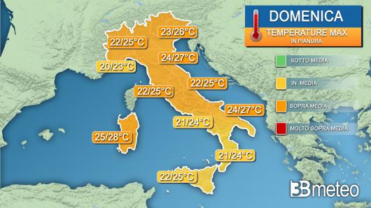 Temperature massime domenica