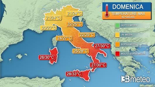 Temperature massime domenica