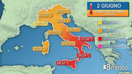 Temperature massime domenica