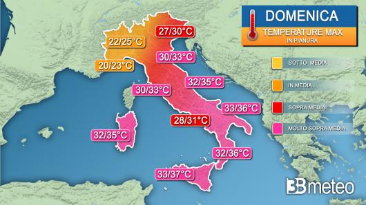 Temperature massime domenica