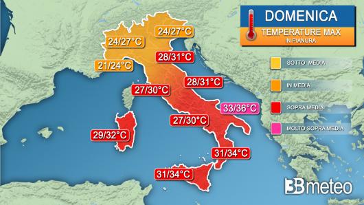 Temperature massime domenica