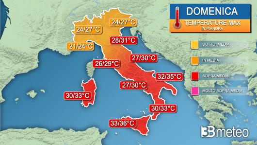 Temperature massime domenica