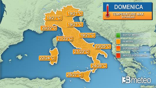 Temperature massime domenica
