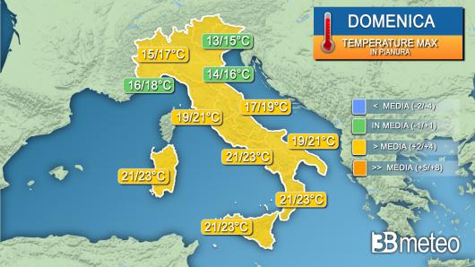 Temperature massime domenica