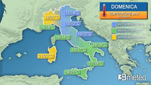 Temperature massime domenica