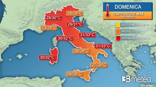 Temperature massime domenica